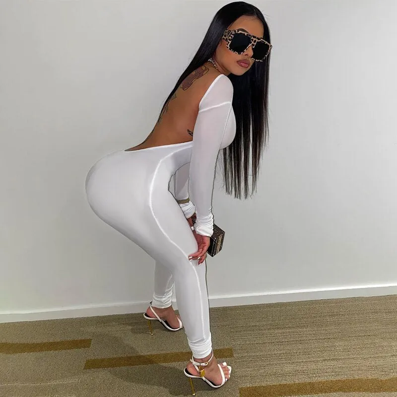 Backless Spandex Skinny Jumpsuits