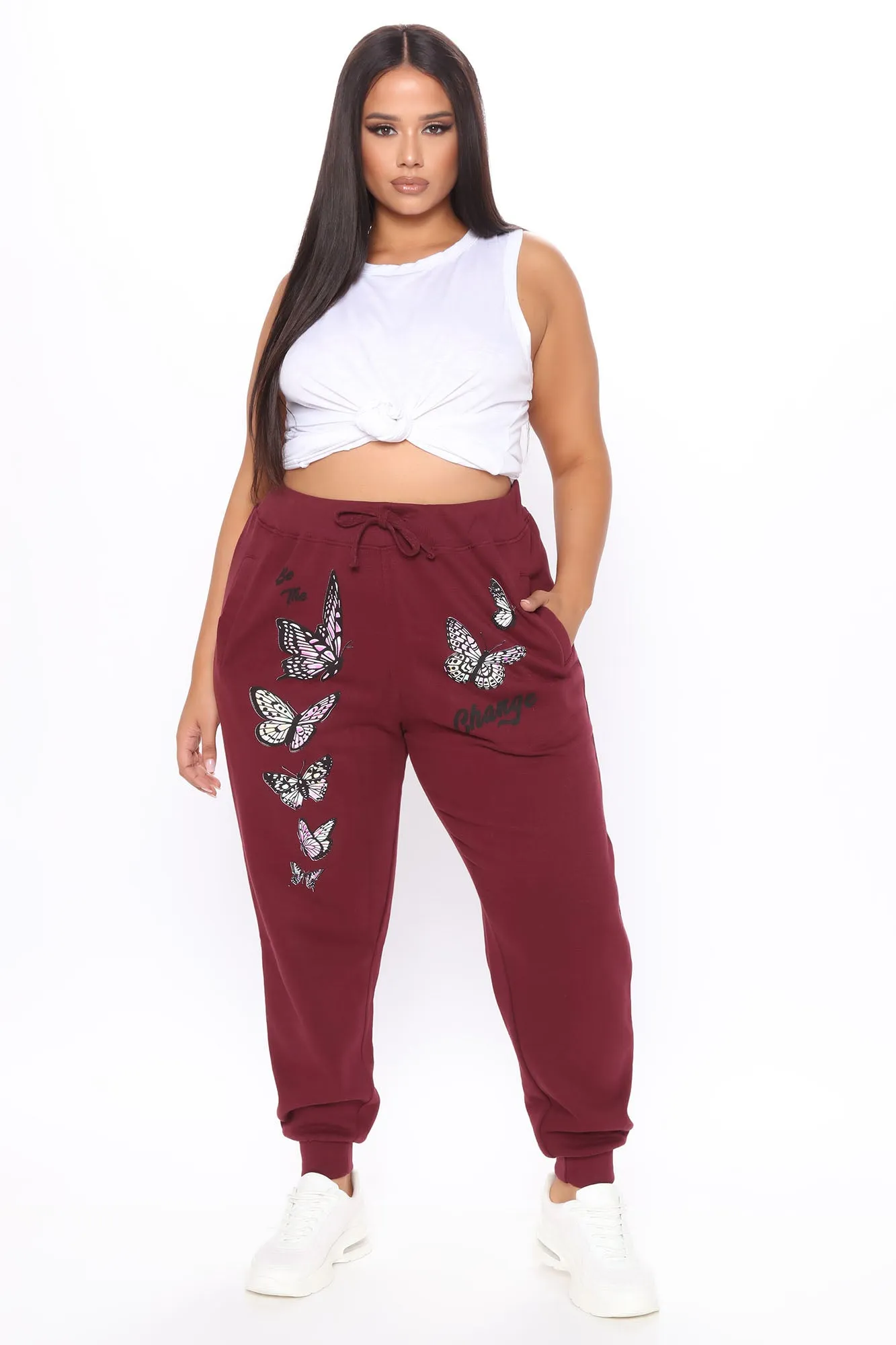 Be The Change Butterfly Sweatpants - Burgundy