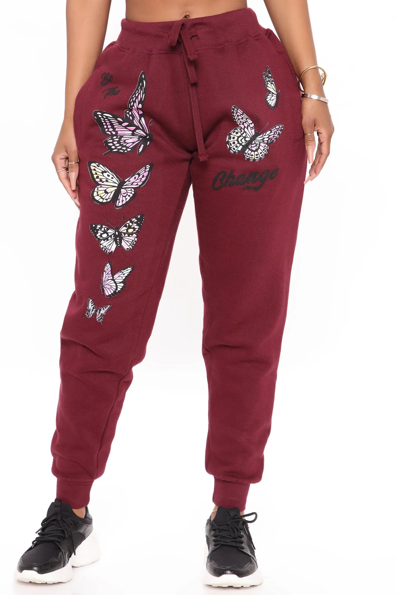 Be The Change Butterfly Sweatpants - Burgundy