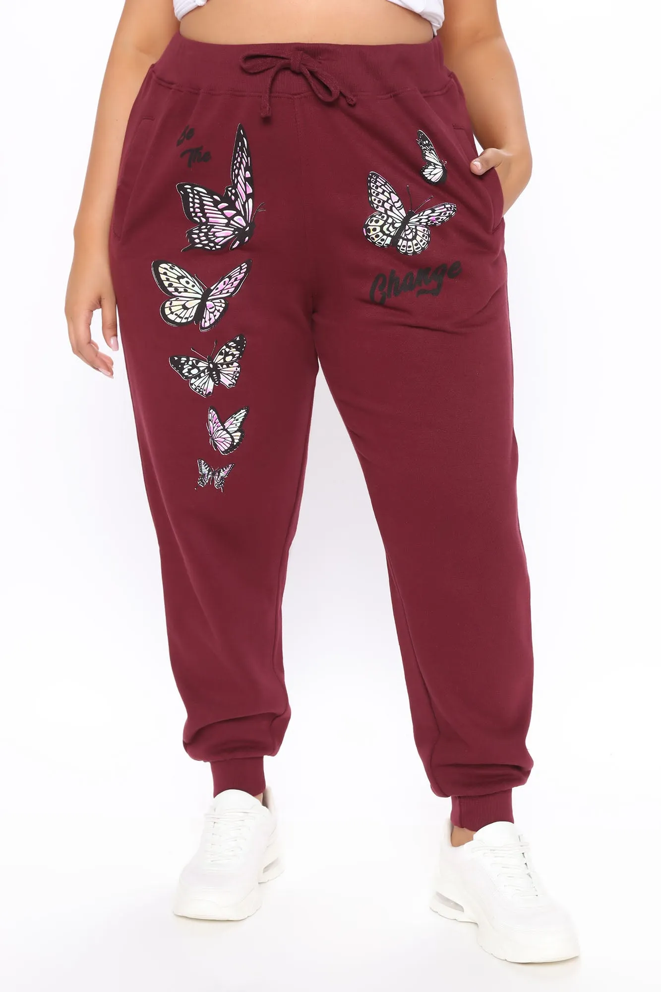 Be The Change Butterfly Sweatpants - Burgundy