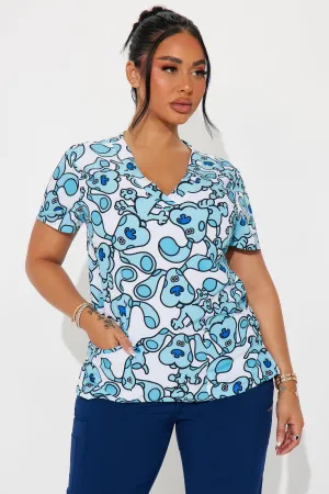 Blue's Clues Blue Print Uniform Scrub Top - Blue/combo