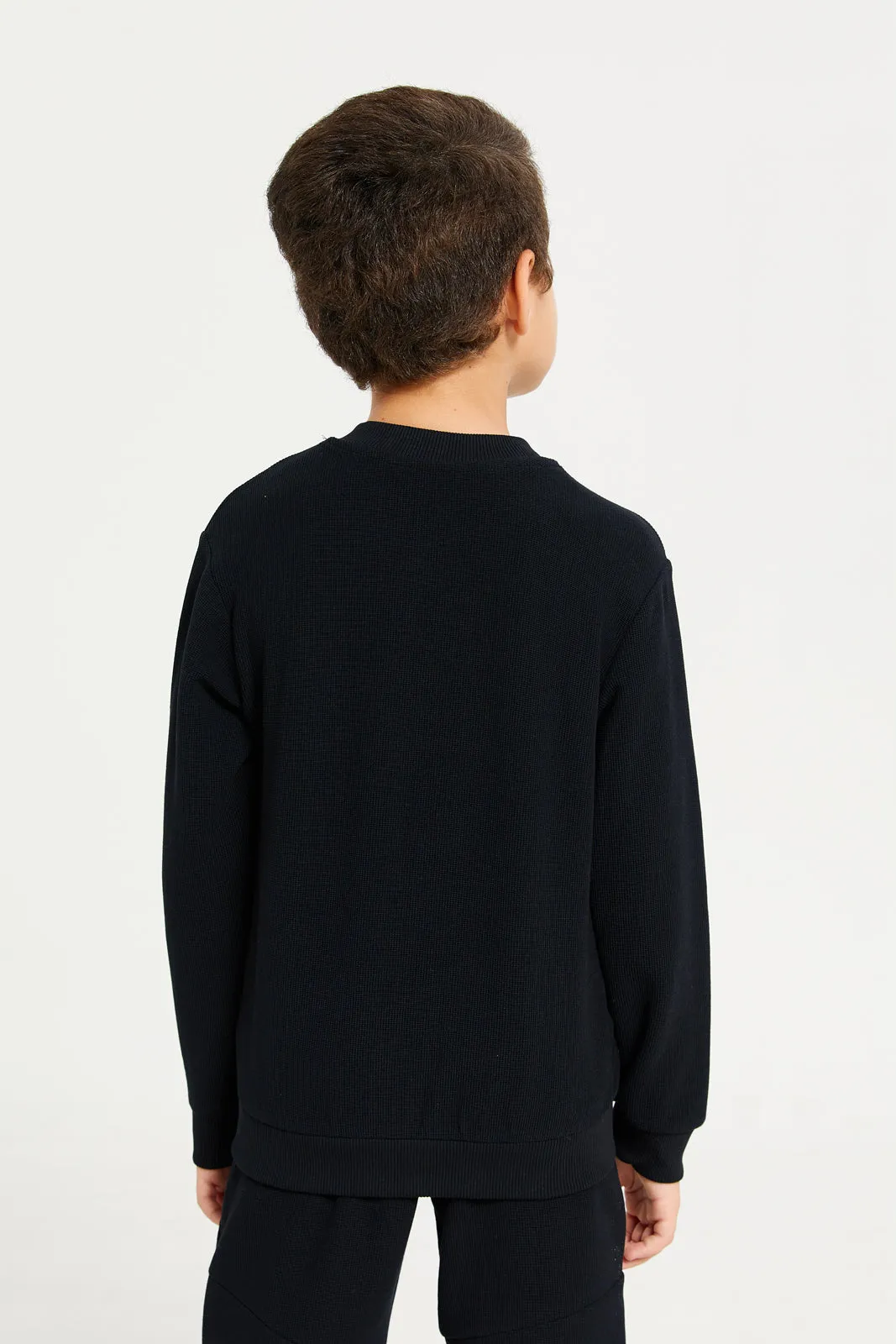 Boys Black Baseball Collar Sweatshirt