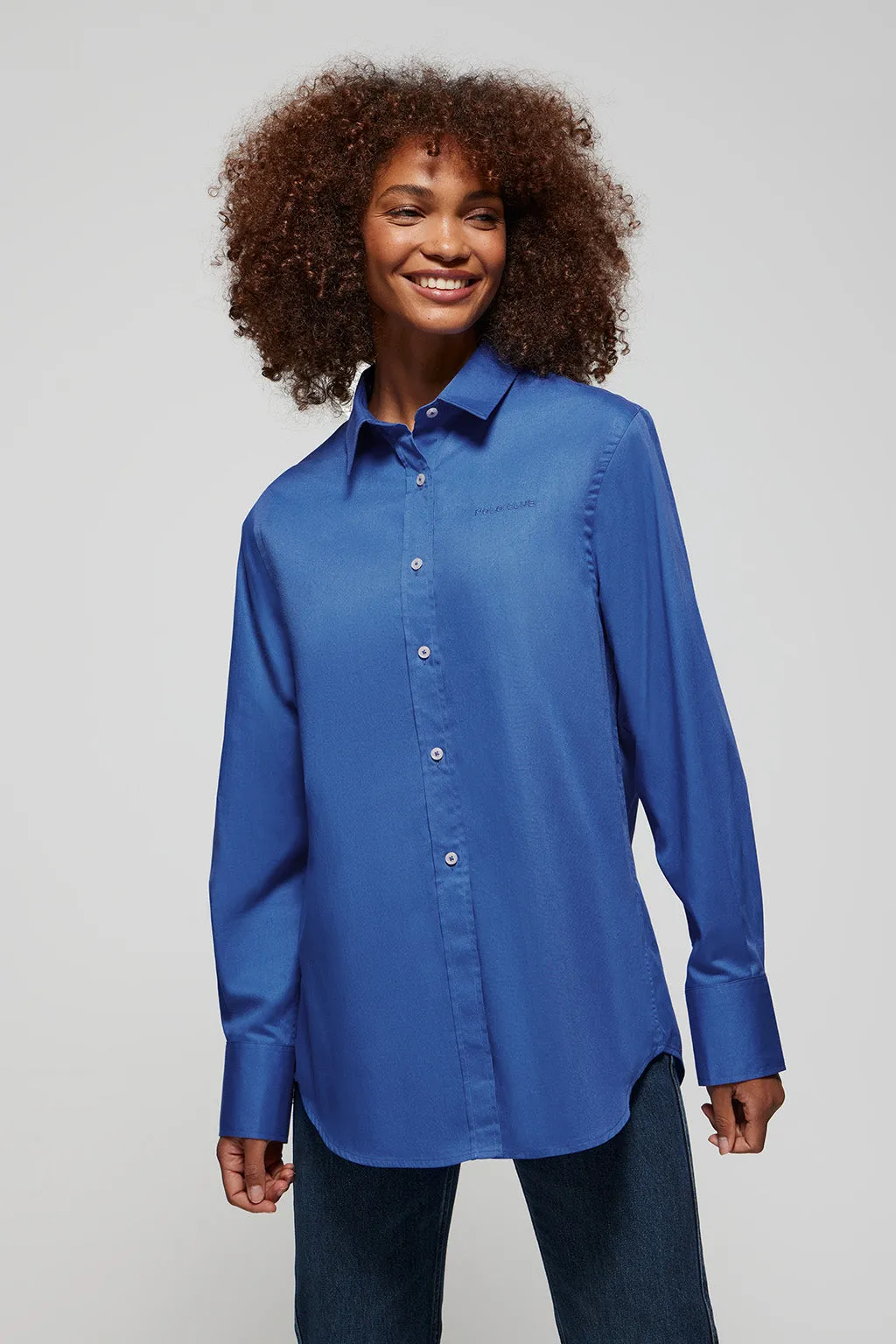 Camisa Cape azul royal oversize con bordado minimal Polo Club