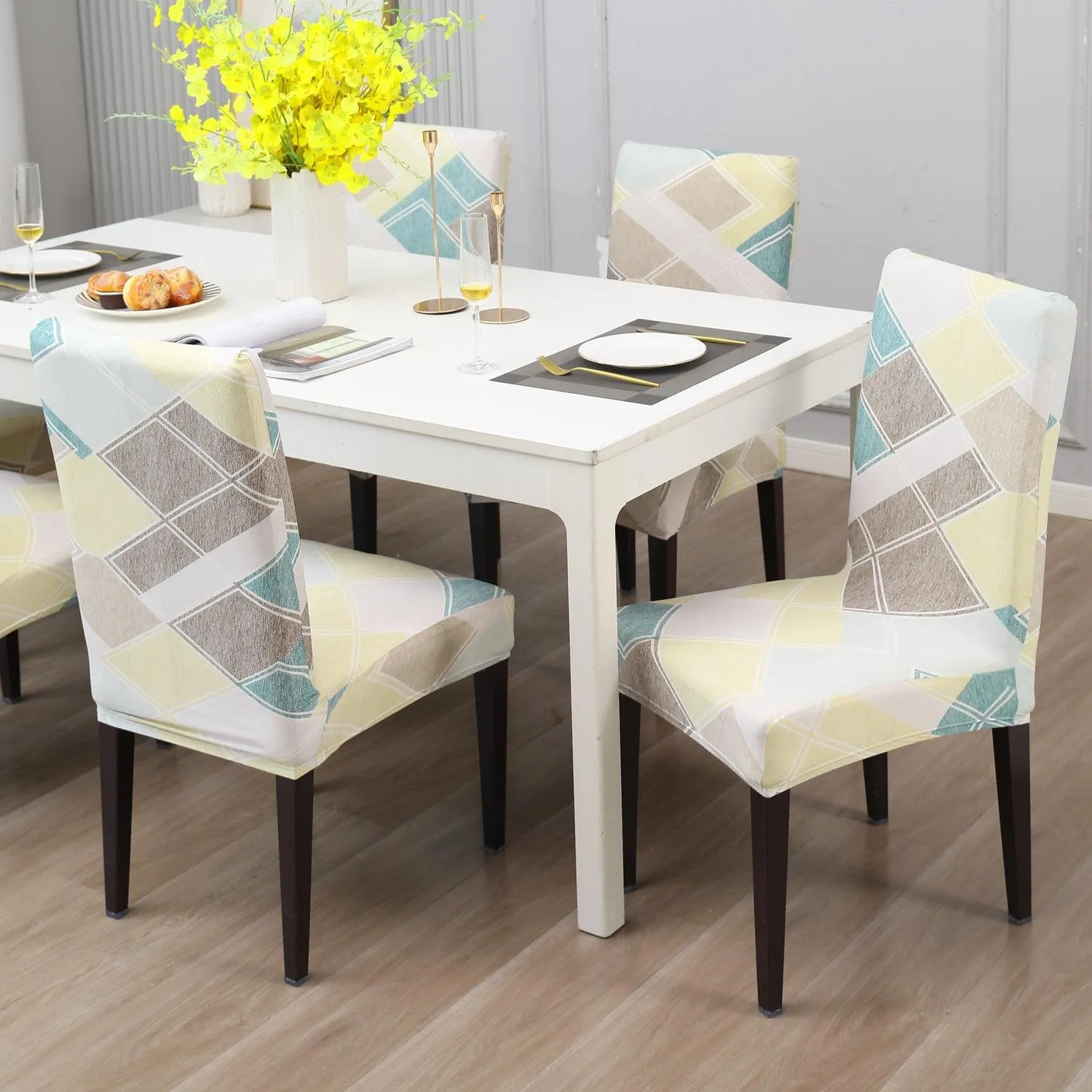 Elastic Stretchable Dining Chair Cover, Pastel Diamond