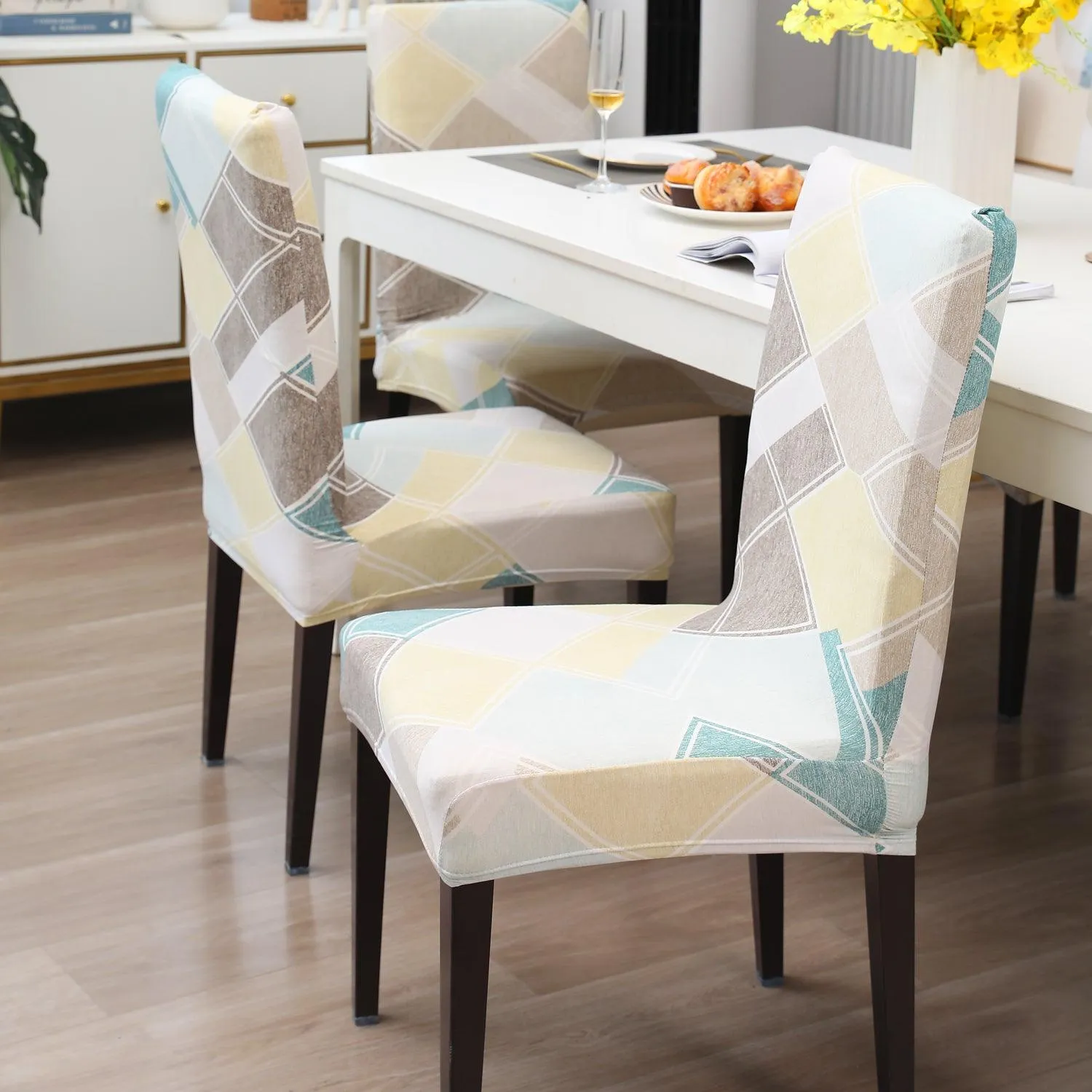 Elastic Stretchable Dining Chair Cover, Pastel Diamond