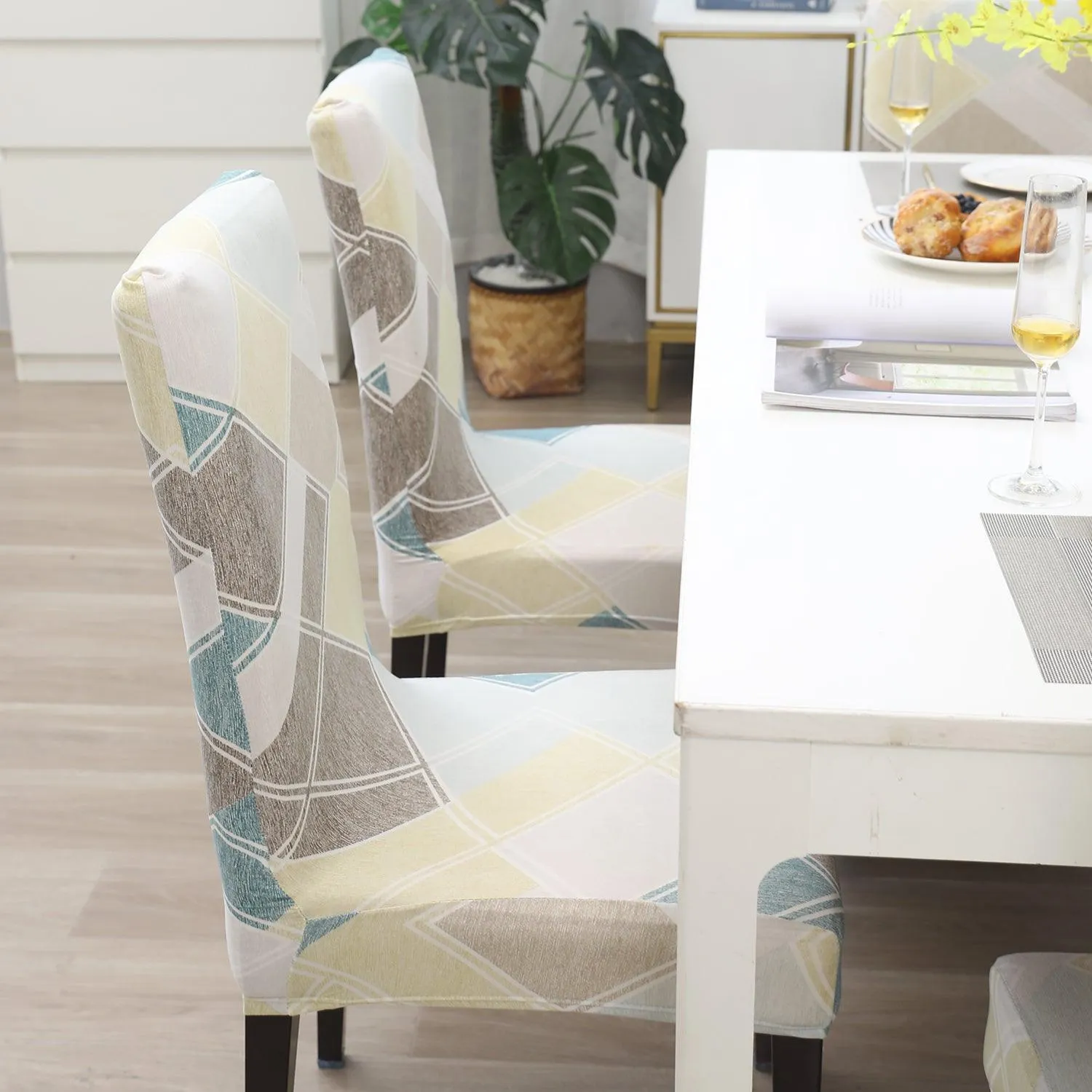 Elastic Stretchable Dining Chair Cover, Pastel Diamond