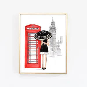 Girl in London art print fashion illustration