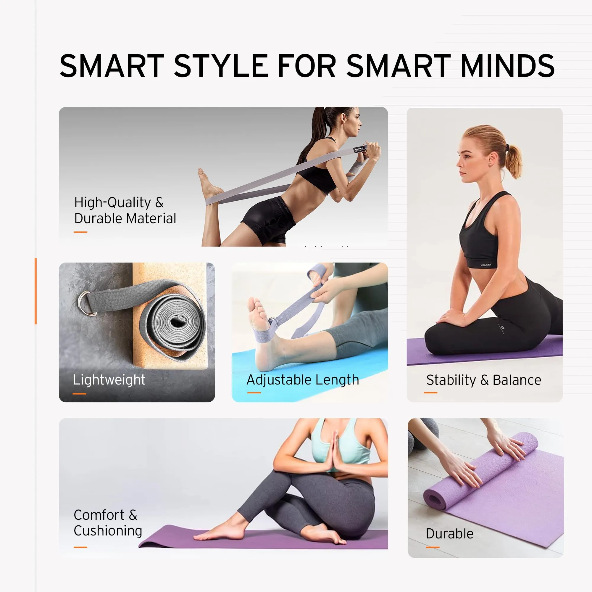 HEAD Yoga Pilates Kit | Yoga Set | Anti-Skid PVC Yoga Mat (6MM) | Yoga Block Set of 2 EVA Foam | Yoga Wheel ABS Material | Yoga Belt 8.3 Feet | Equipment for Workout - Men & Women | Improves Strength