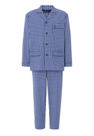 Pijama Hombre Largo Solapa Algodón Popelín Cuadros - Azul 1522_38