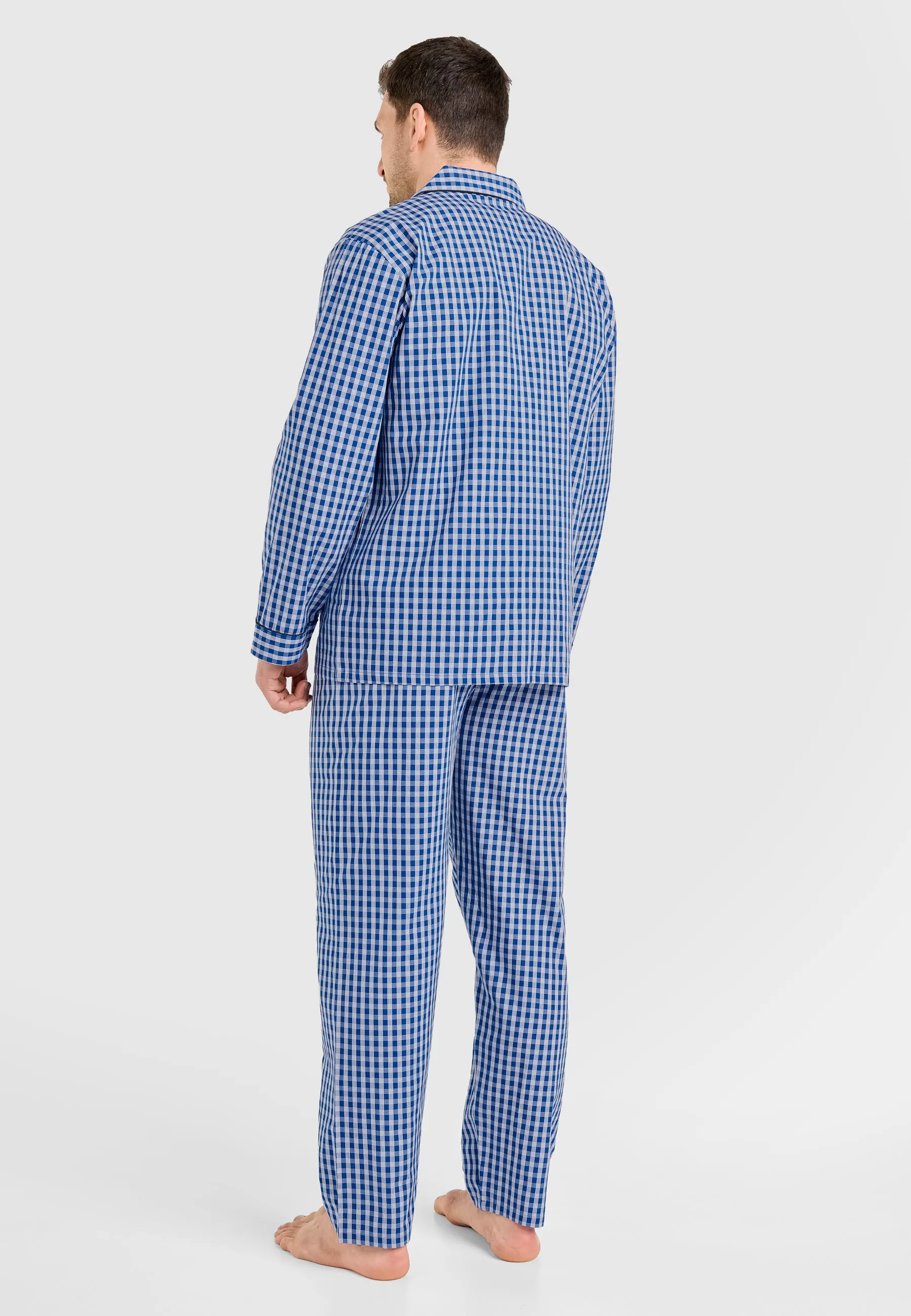 Pijama Hombre Largo Solapa Algodón Popelín Cuadros - Azul 1522_38