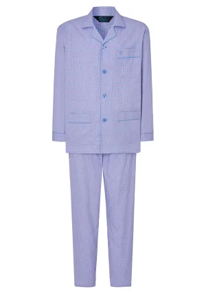 Pijama Hombre Largo Solapa Algodón Popelín Cuadros - Azul 1538_30