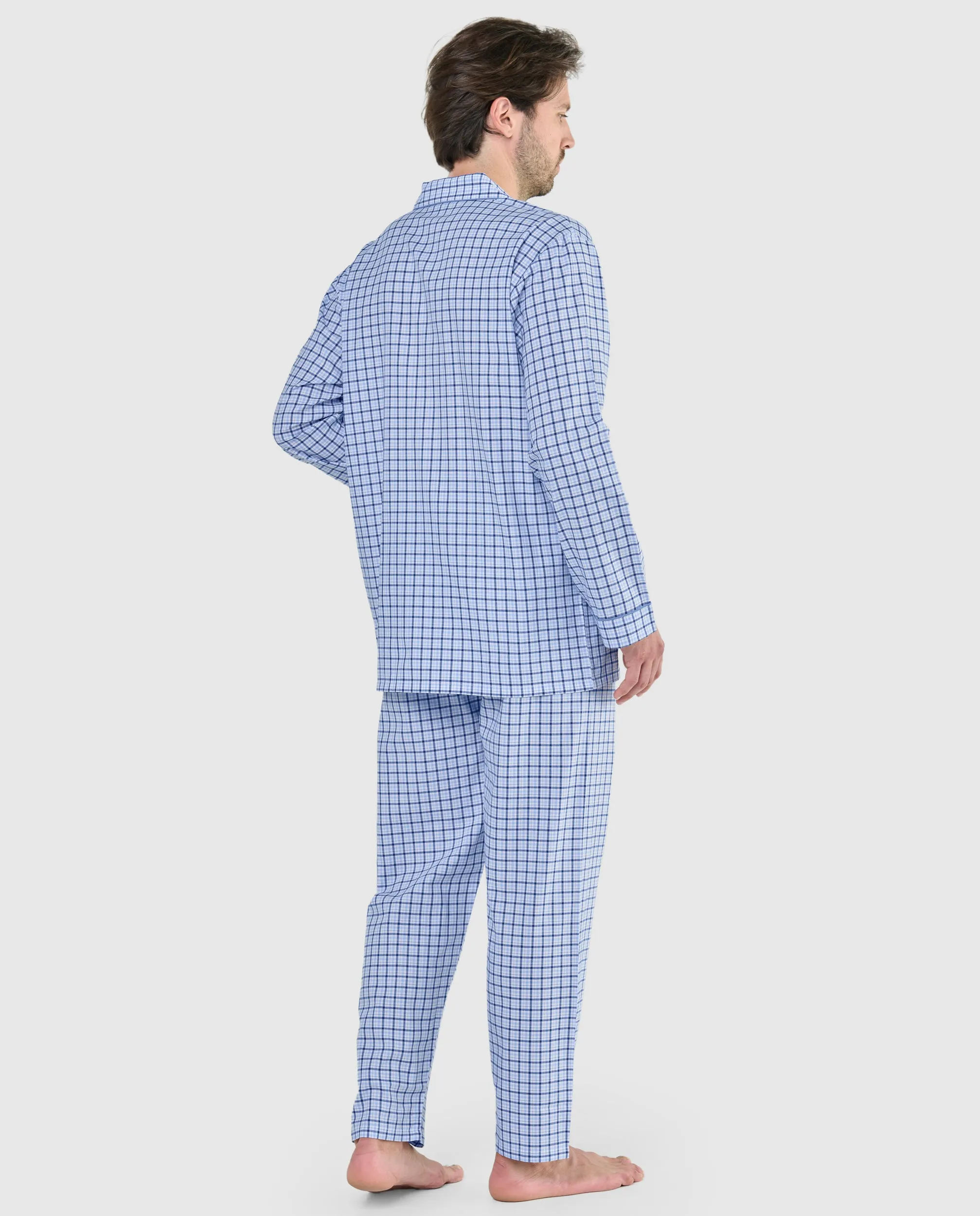 Pijama Hombre Largo Solapa Algodón Popelín Cuadros - Celeste 2989_30