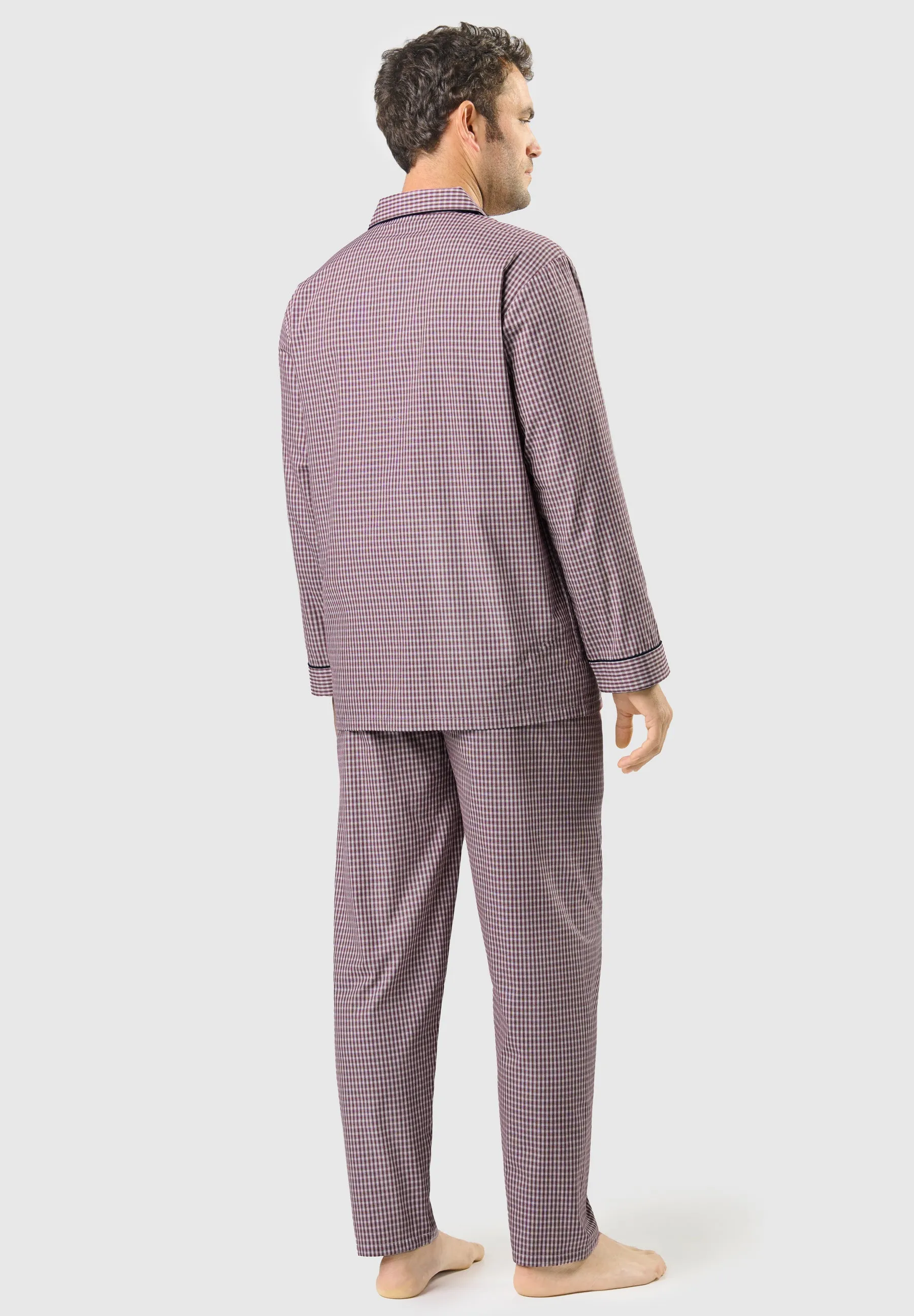 Pijama Hombre Largo Solapa Algodón Popelín Cuadros - Rojo 1541_90