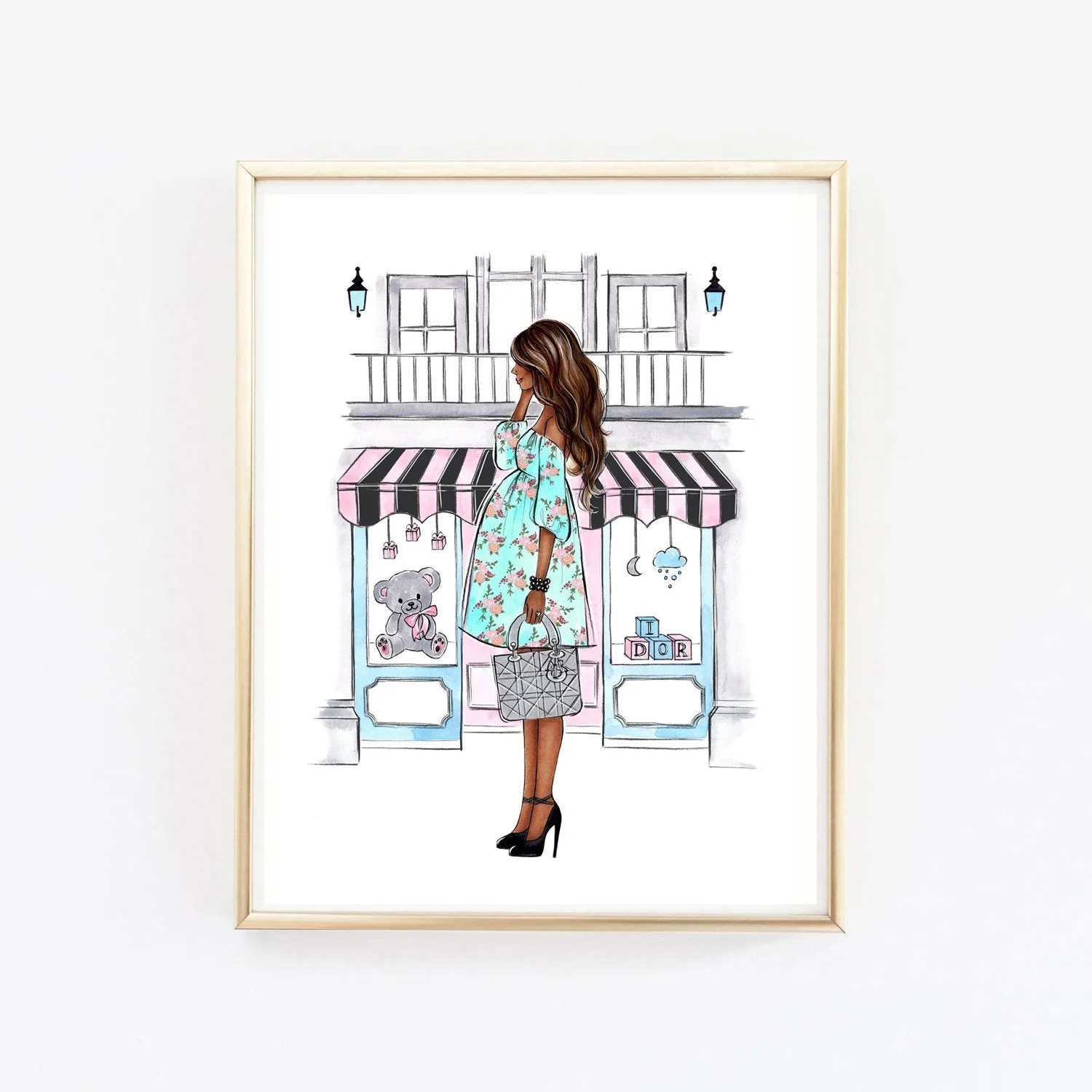 Pregnant mom to be art print fashion illustration