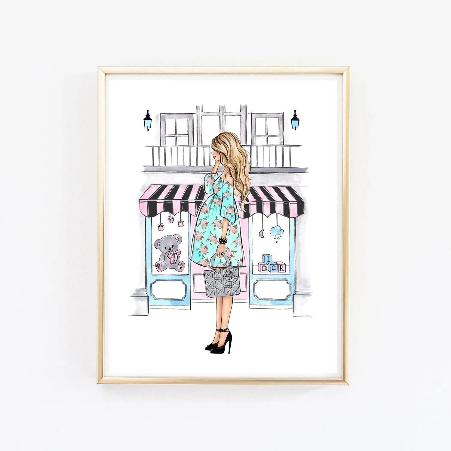 Pregnant mom to be art print fashion illustration