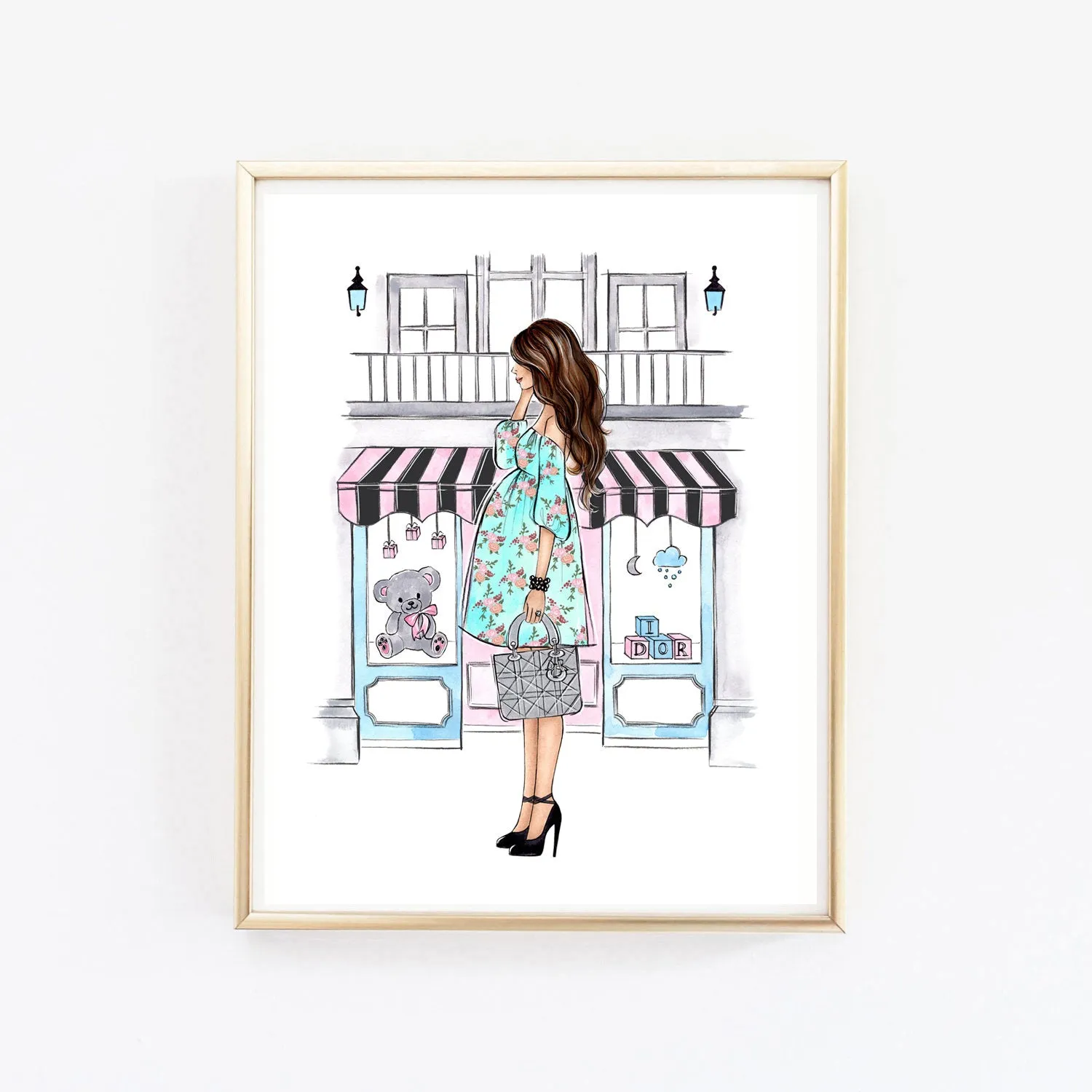 Pregnant mom to be art print fashion illustration