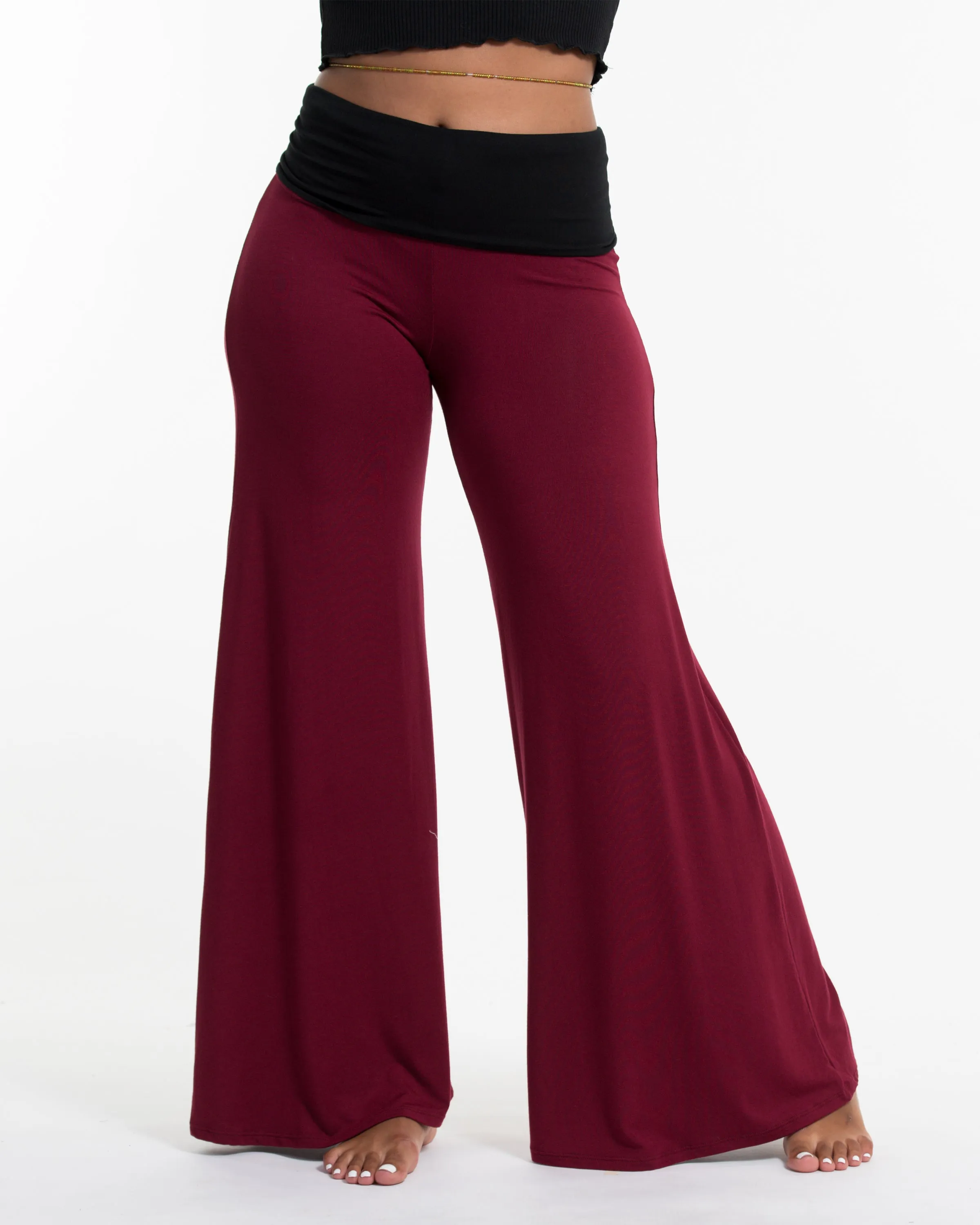 Solid Color Spandex Wide Leg Palazzo Pants in Red