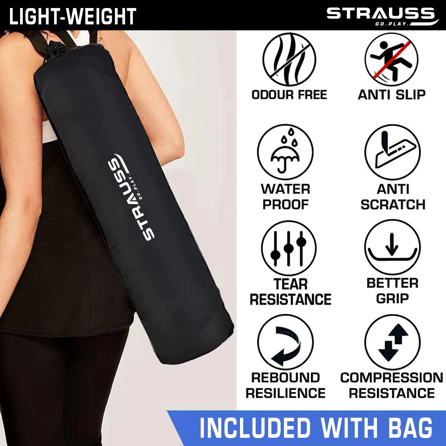 STRAUSS Anti Skid EVA Yoga Mat with Carry Bag, 8mm, Non-Slip Exercise Mat for Home & Gym | Lightweight & Durable Workout Mat | Ideal for Yoga, Pilates, Fitness | Ideal for Men & Women, (Sky Blue)