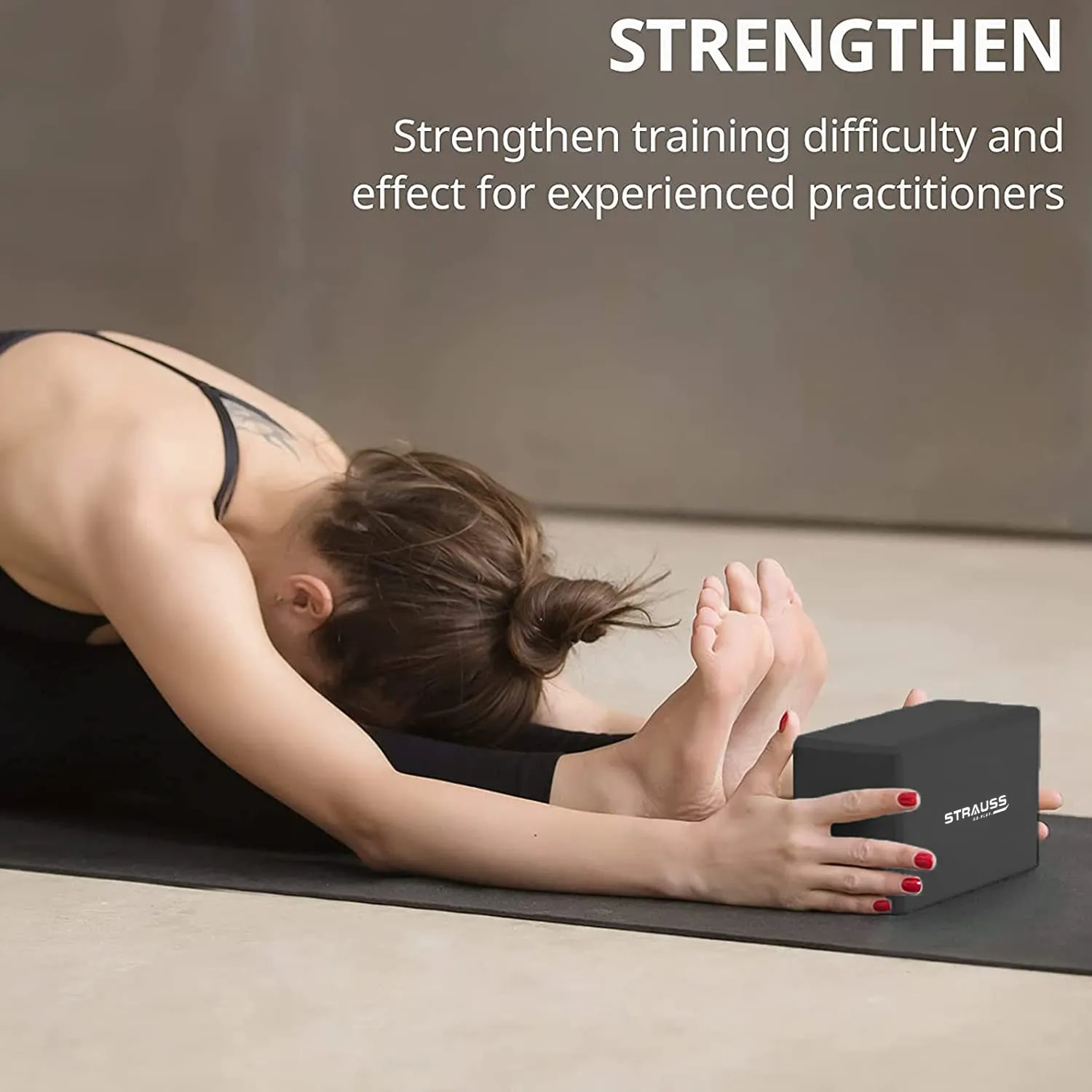 Strauss Yoga Block Pair, (Black) with Yoga Belt