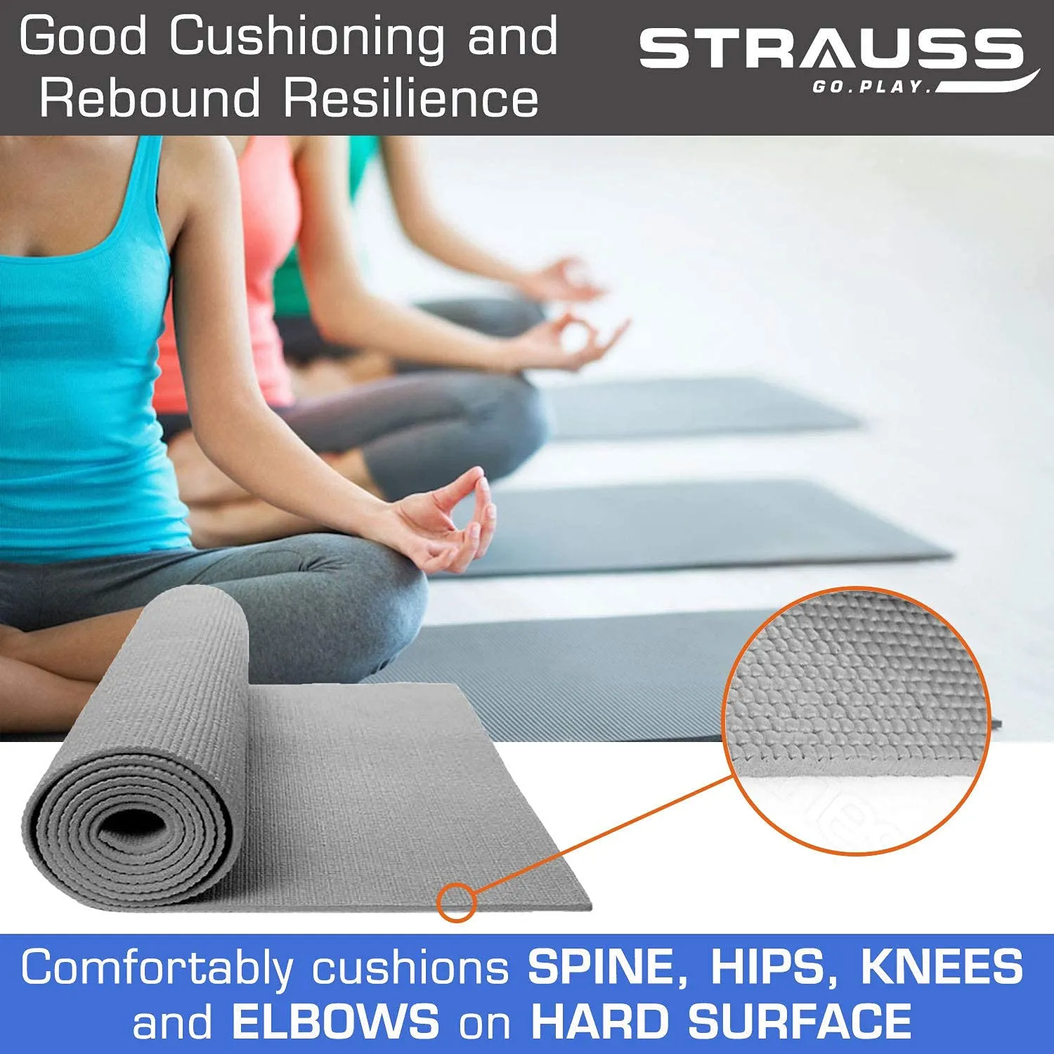 Strauss Yoga Mat, 8 mm (Grey)