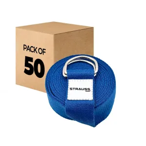 Strauss Yoga Strap & Stretching Belt | Ideal for Yoga, Pilates, Therapy, Dance, Gymnastics & Flexibility | 60% Thicker Belt with Extra Safe Adjustable Metal D-Ring Buckle | 8 feet (Blue) | Pack of 50