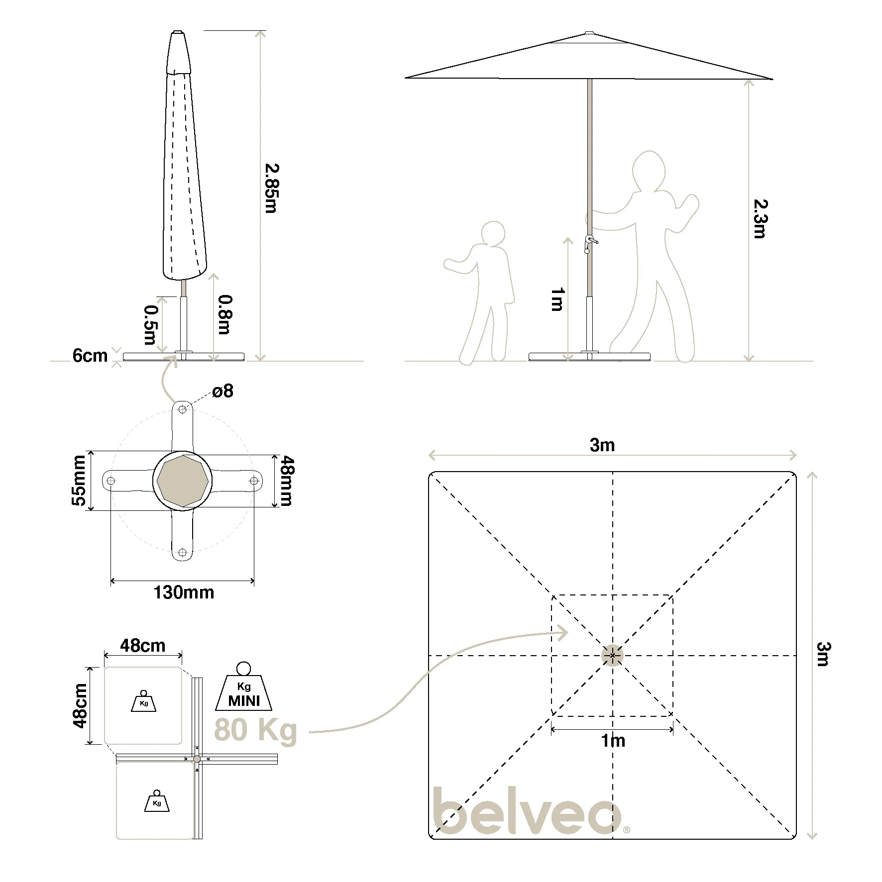 Tela poliéster para sombrilla antiviento Harmattan 3x3m